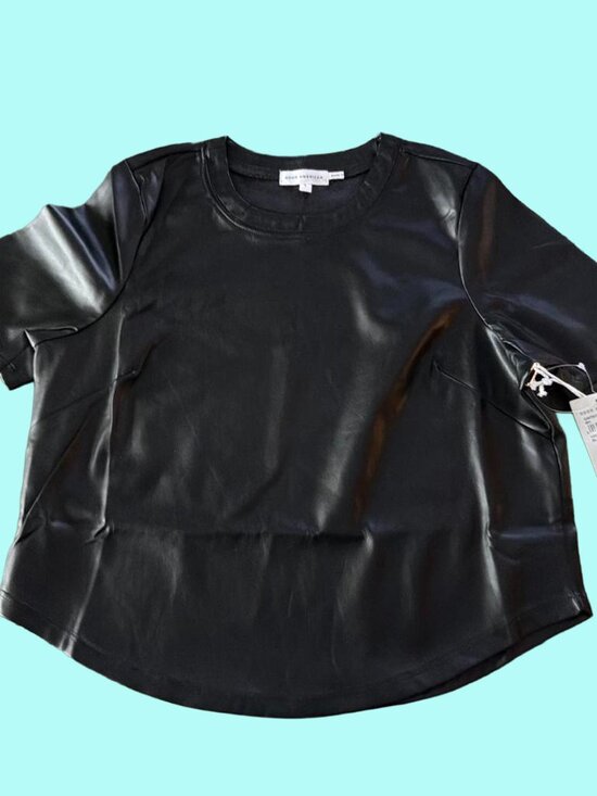 Good American Tops - Good American Black Faux Leather Short Sleeve Top
